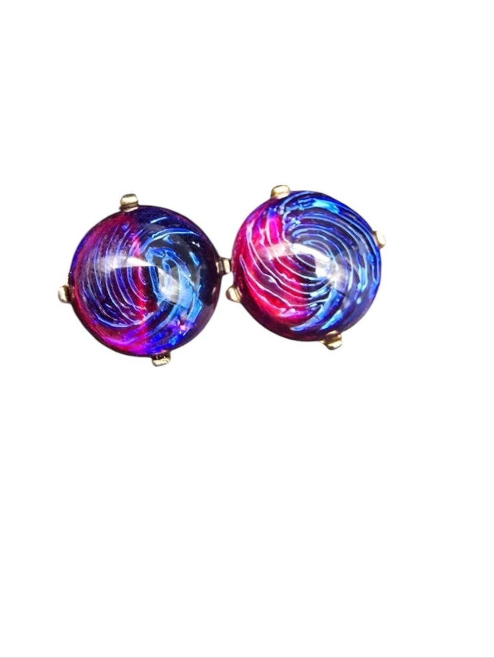 Vtg Dragon's Breath Mexican Fire Opal Cabochon Glass Screwback Earrings 1950s